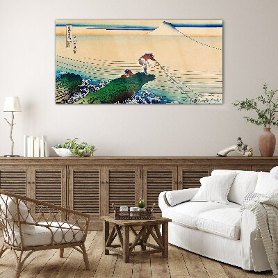 Fishermen by the Shore Wall art on glass