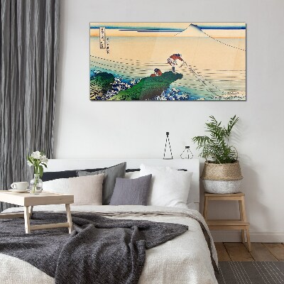 Fishermen by the Shore Wall art on glass