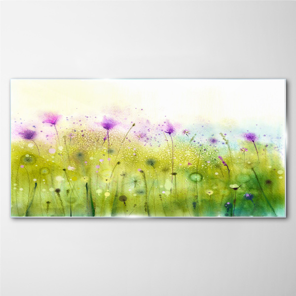 Floral landscape in pastel shades Glass art print