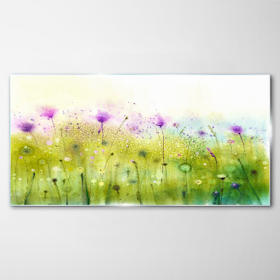 Floral landscape in pastel shades Glass art print