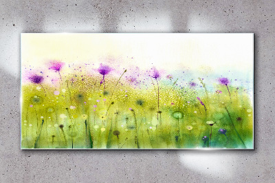 Floral landscape in pastel shades Glass art print