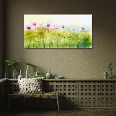 Floral landscape in pastel shades Glass art print