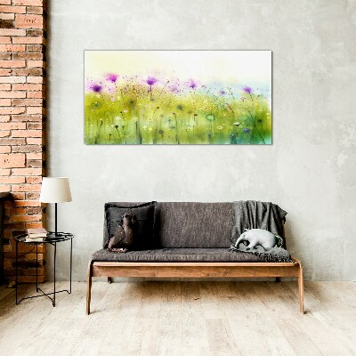 Floral landscape in pastel shades Glass art print