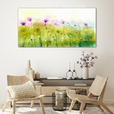 Floral landscape in pastel shades Glass art print