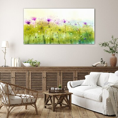 Floral landscape in pastel shades Glass art print
