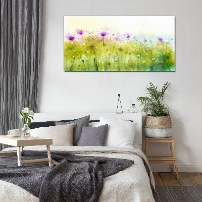 Floral landscape in pastel shades Glass art print
