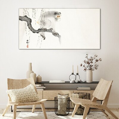 Branch animal ape asian woman Glass Wall Art