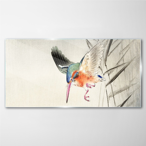 The joyful flight of the kingfisher Glass art print