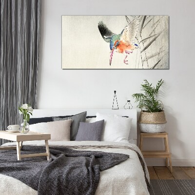 The joyful flight of the kingfisher Glass art print