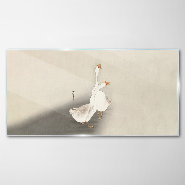 Geese on a minimalist background Wall art on glass