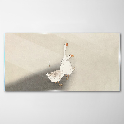 Geese on a minimalist background Wall art on glass