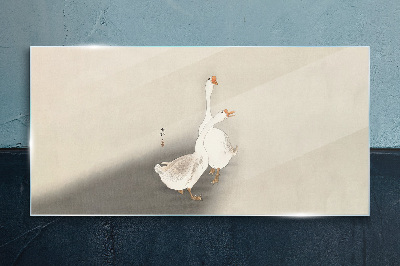 Geese on a minimalist background Wall art on glass