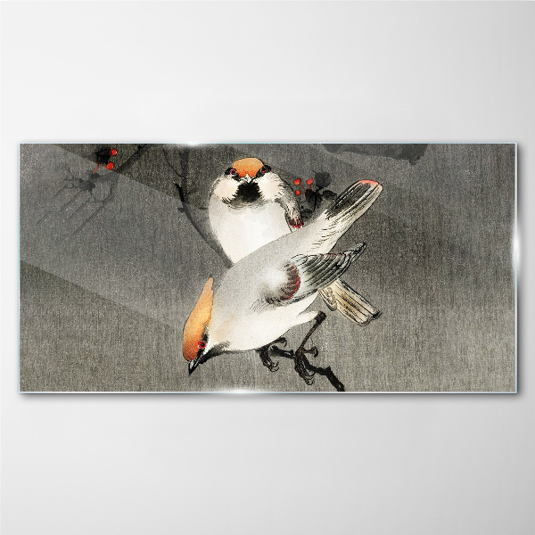 Animals birds asia branch Glass Wall Art