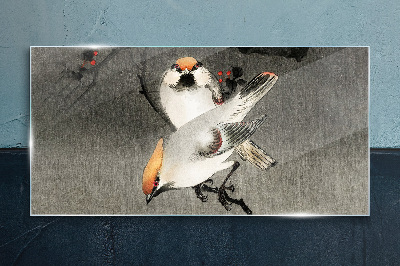 Birds on a branch Wall art on glass