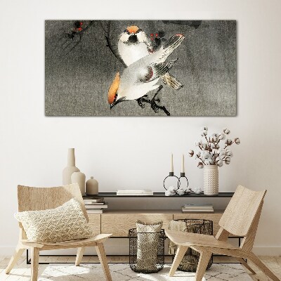 Animals birds asia branch Glass Wall Art