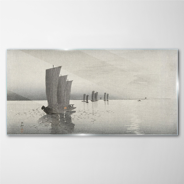 Asia sea sky ships Glass Wall Art