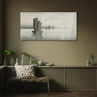 Asia sea sky ships Glass Wall Art