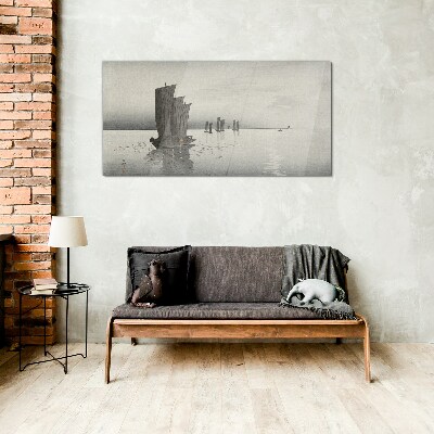 Asia sea sky ships Glass Wall Art