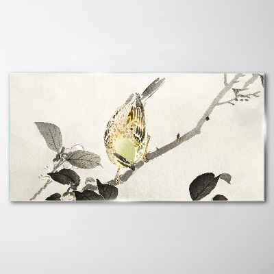 Golden bird on a branch Wall art on glass