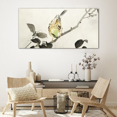 Golden bird on a branch Wall art on glass