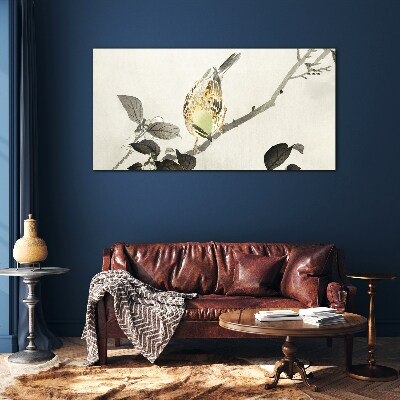Golden bird on a branch Wall art on glass