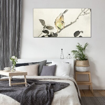 Golden bird on a branch Wall art on glass