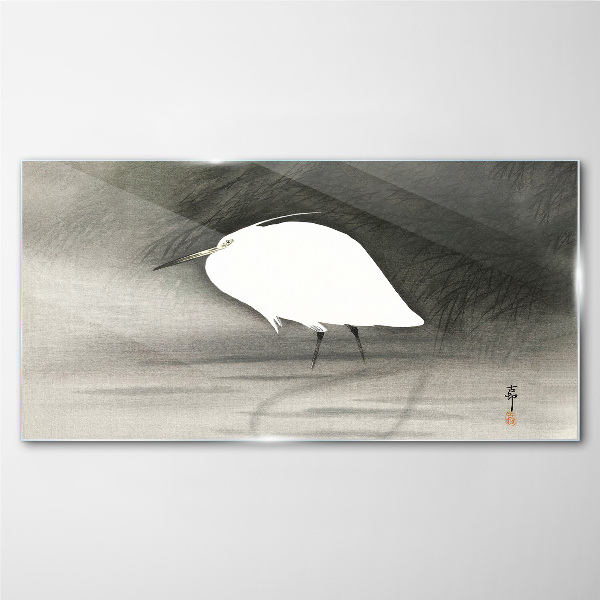 White heron in the fog Glass art print