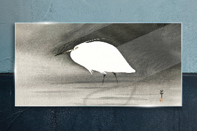White heron in the fog Glass art print