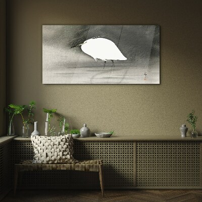 White heron in the fog Glass art print