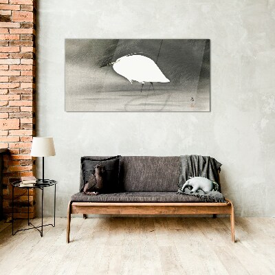 White heron in the fog Glass art print