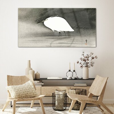 White heron in the fog Glass art print