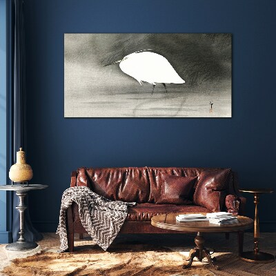White heron in the fog Glass art print