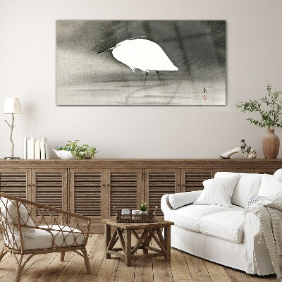 White heron in the fog Glass art print