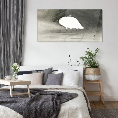 White heron in the fog Glass art print