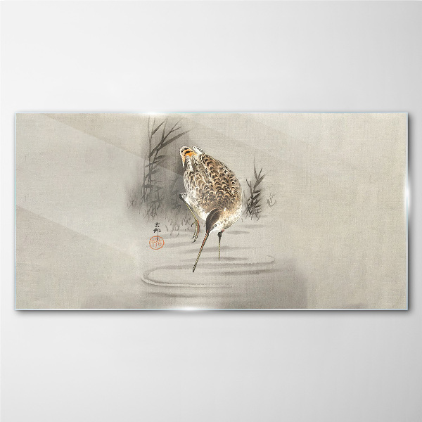 Mysterious bird in a delicate landscape Wall art on glass