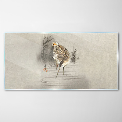 Mysterious bird in a delicate landscape Wall art on glass