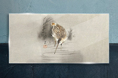 Mysterious bird in a delicate landscape Wall art on glass