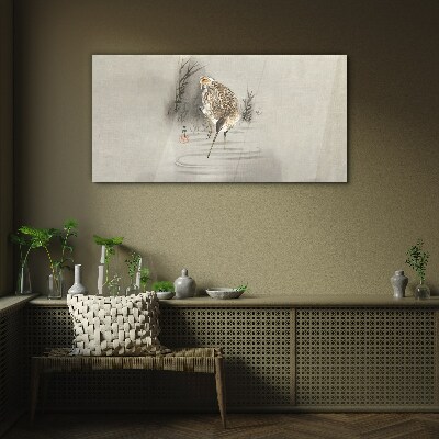 Mysterious bird in a delicate landscape Wall art on glass