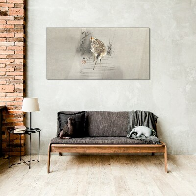 Mysterious bird in a delicate landscape Wall art on glass