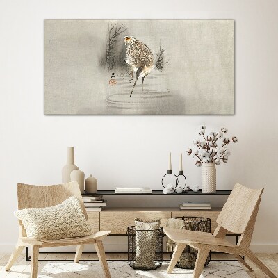 Mysterious bird in a delicate landscape Wall art on glass