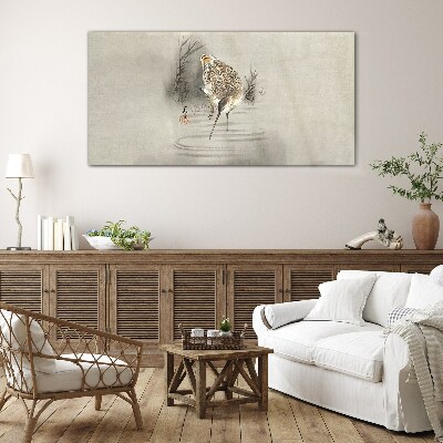 Mysterious bird in a delicate landscape Wall art on glass