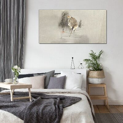 Mysterious bird in a delicate landscape Wall art on glass