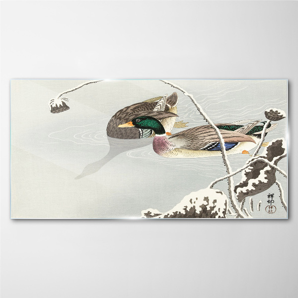 A peaceful scene with ducks Glass art print