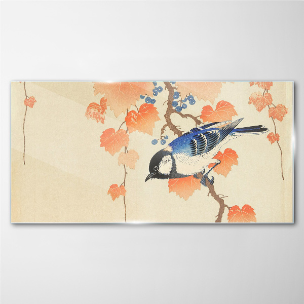 Branches leaves animal bird Glass Wall Art