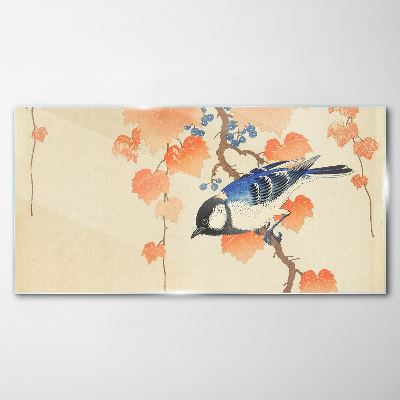 Bird on a vine background Glass art print