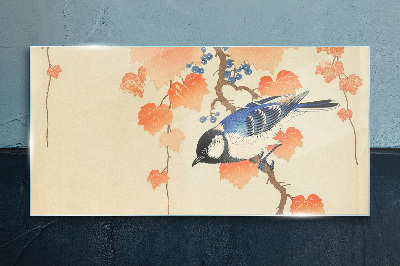 Bird on a vine background Glass art print