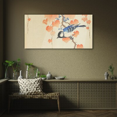 Bird on a vine background Glass art print