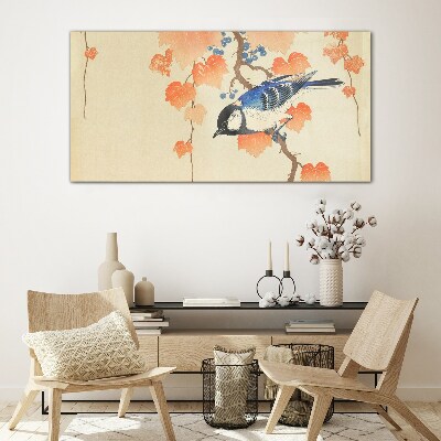 Bird on a vine background Glass art print