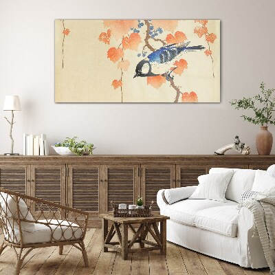 Bird on a vine background Glass art print