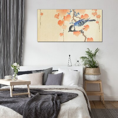 Bird on a vine background Glass art print